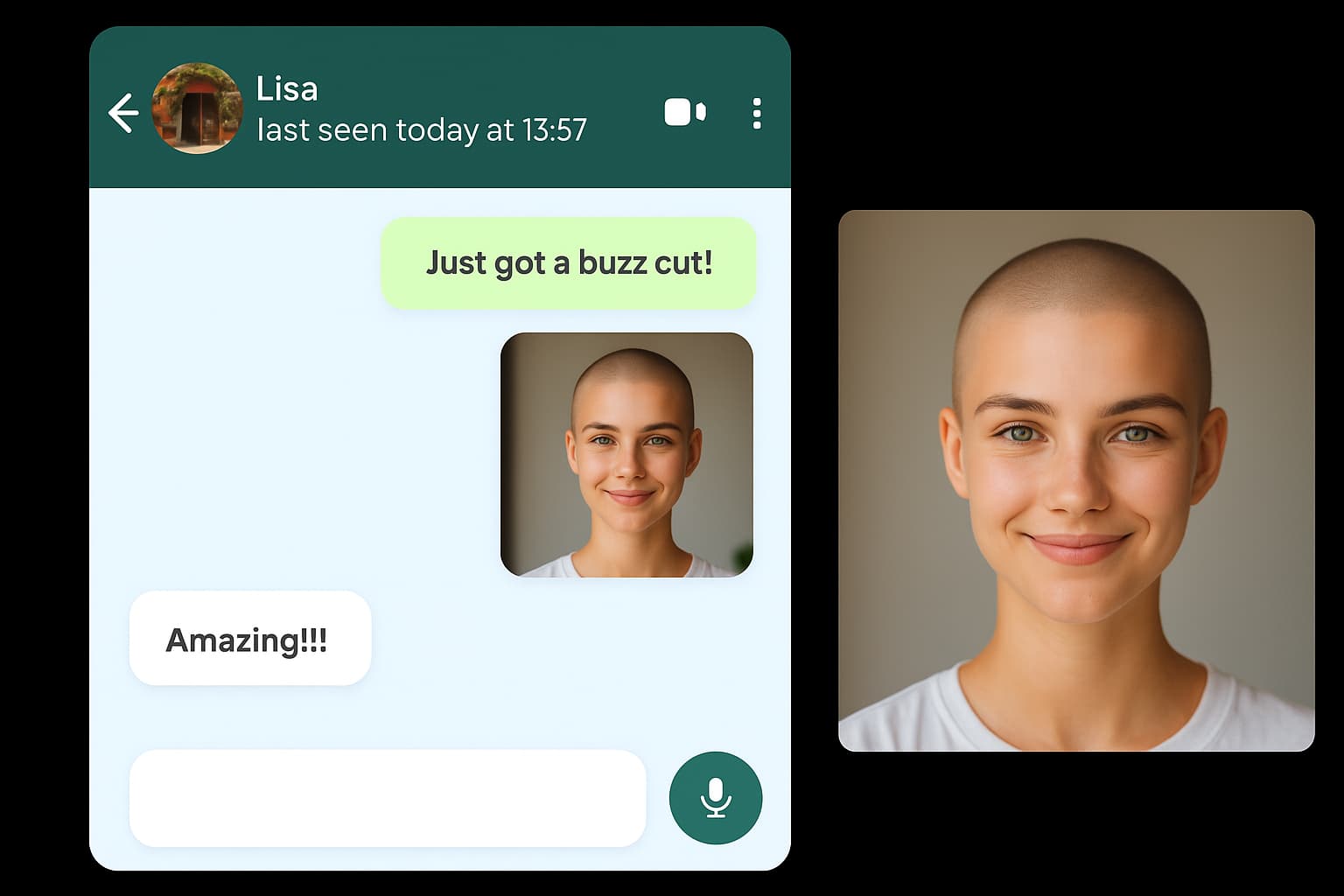 Send buzz cut portrait in WhatsApp messaging