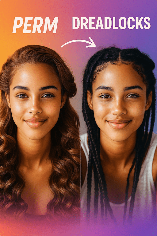 Transform girl perm hair into dreadlocks